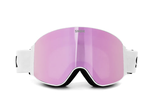SNØK Glacier Goggles – White (Cherry Pink Mirror)
