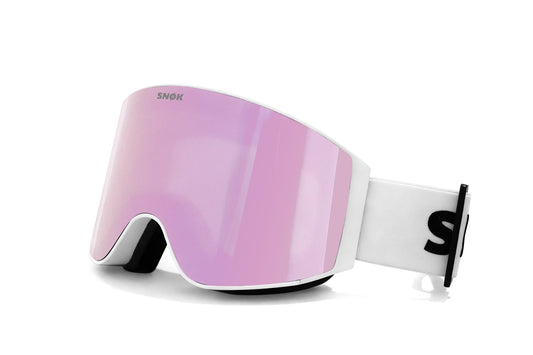 SNØK Glacier Goggles – White (Cherry Pink Mirror)
